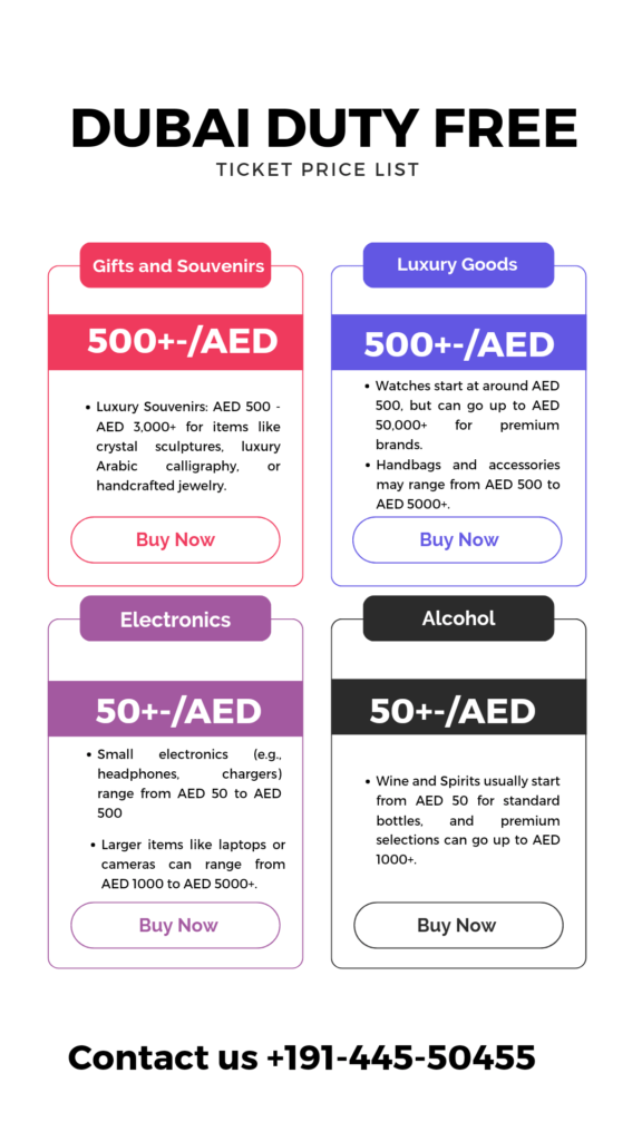 Dubai Duty Free Ticket Price List